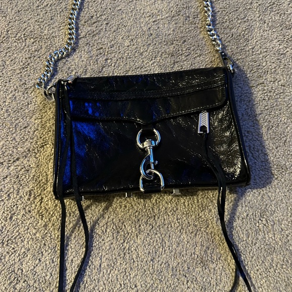 REBECCA MINKOFF LEATHER PURSE BLACK CLUTCH CROSSBODY SHOULDER BAG STUDDED - Picture 2 of 11